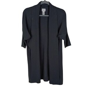 Chicos Black Open Front Longline Cardigan Angora Blend Sweater Size 0 XS S
